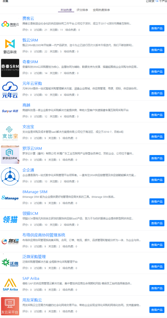 2025年SRM供应商关系管理系统大全